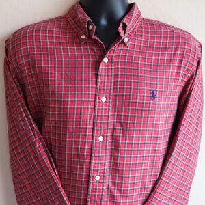 Ralph Lauren Mens Classic‎ Fit Plaid Button Down Shirt Red Green Large L